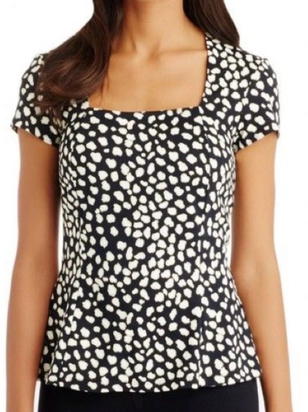 J. McLaughlin Black & White Animal Print Square Neck Stretch Knit Top Size XL